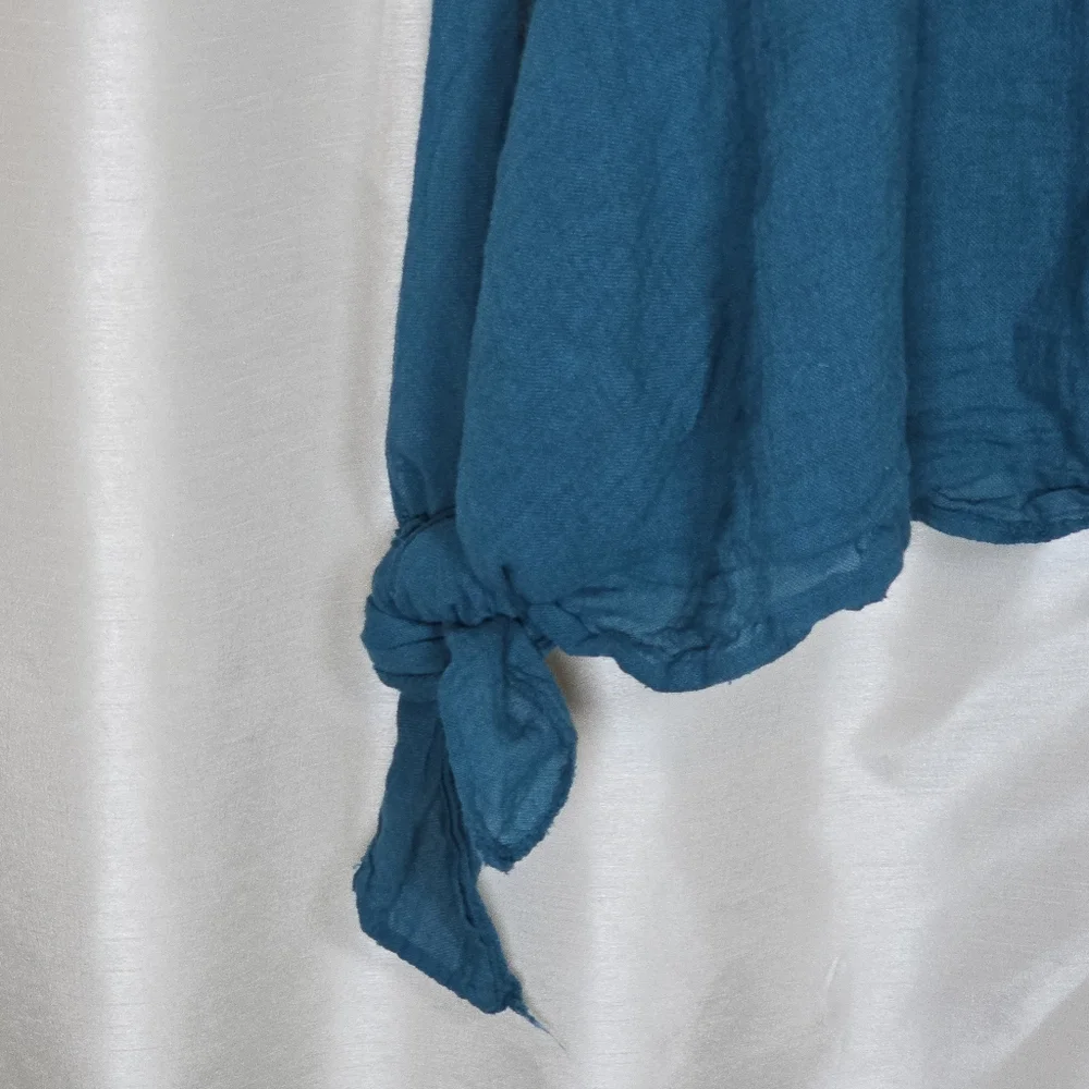 MEO MELI Made In Italy 100% Linen Tunic Top Blue Short Sleeve Lrg/XL Cottagecore - Picture 10 of 15